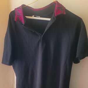 Versace Black Polo Shirt with Pink Details